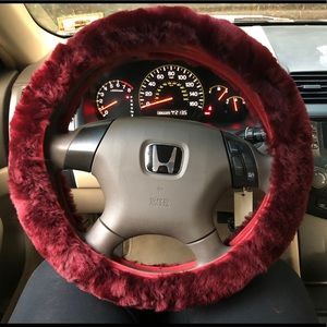 Burgundy Fuzzy Steering Wheel Cover